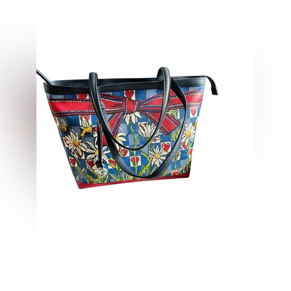 BRIGHTON BEE HAPPY LEATHER TOTE HANDBAG PURSE NAVY BLUE RED BOW HEARTS - Picture 3 of 16